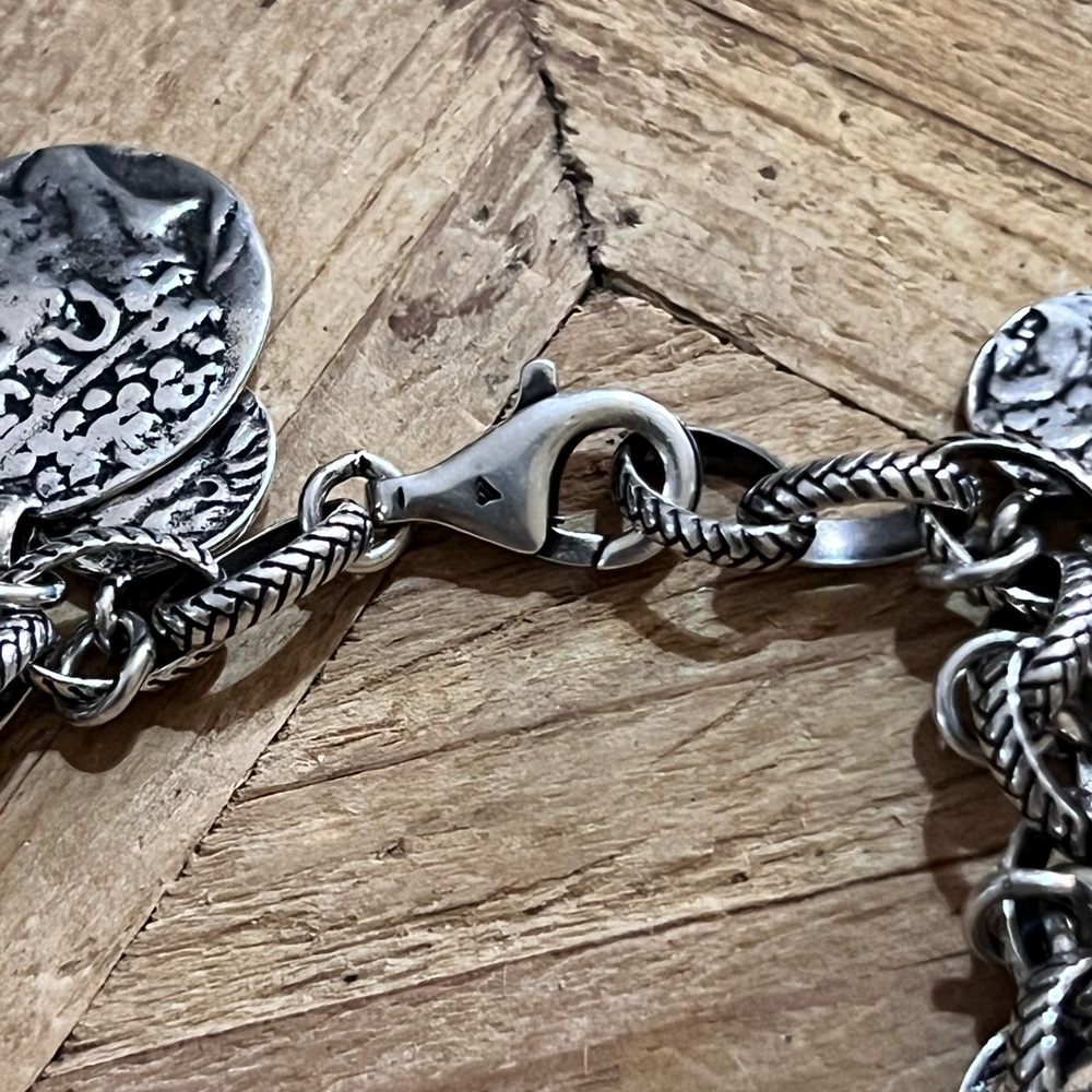 Heavy long Retired SILPADA Silver Roman Coin Charm Bracelet B1624 59grams! - Picture 5 of 6